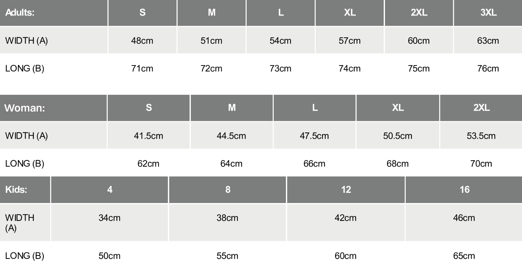 Size chart