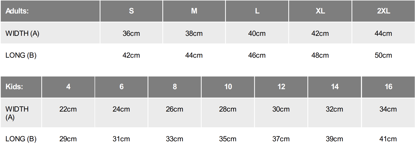 Size chart
