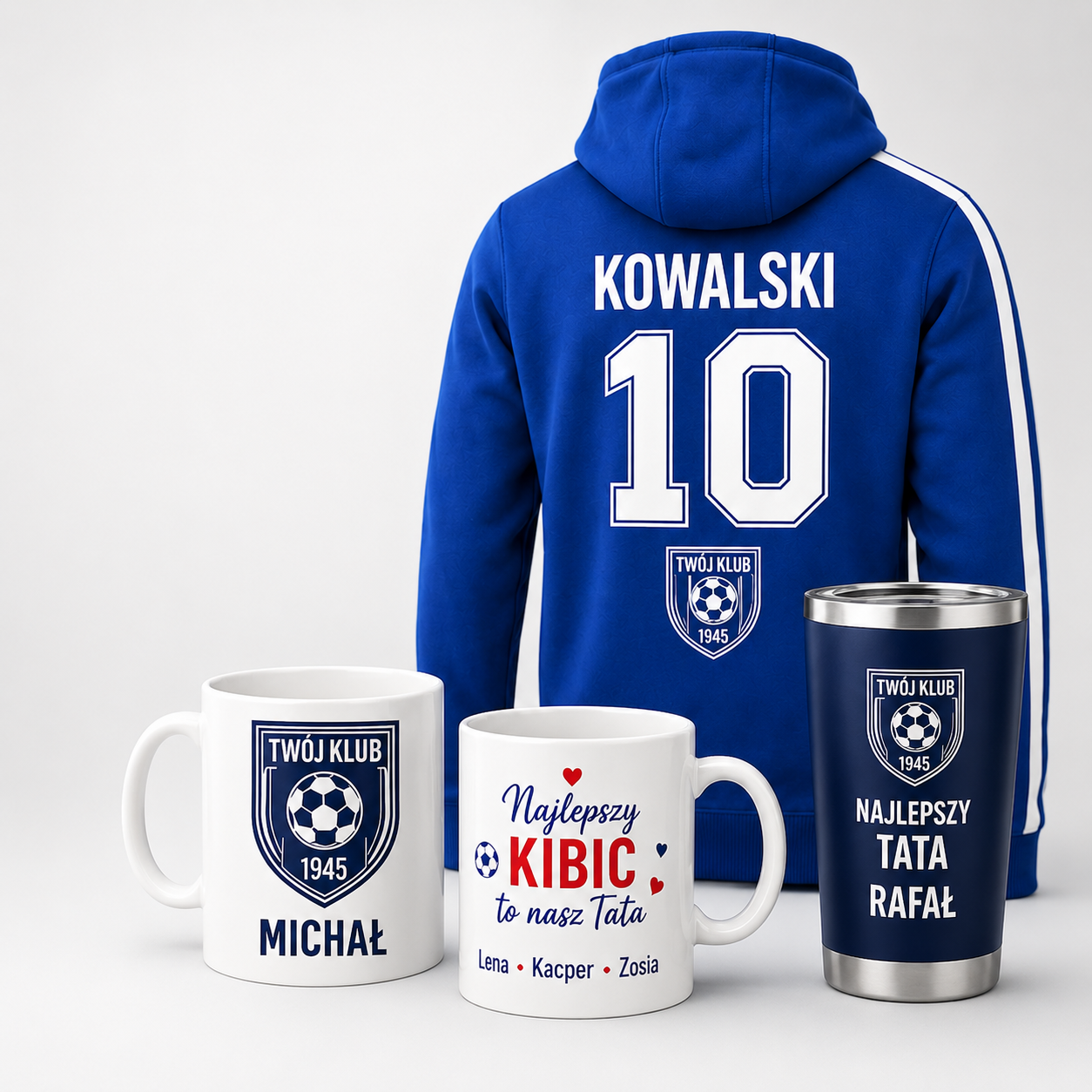 Personalized club hoodie, mugs and tumbler with name and number